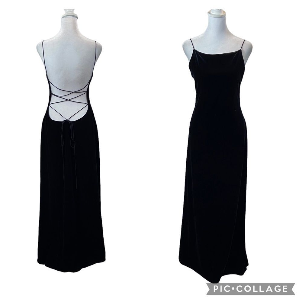 Black Velvet Low‎ Back Delicate Strap Back Evening Gown Size 8